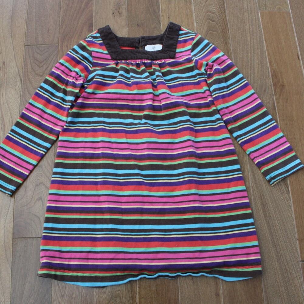 Hanna Andersson Long Sleeve Stripe Dress Brown Pink 120 cm  6-7 Year‎